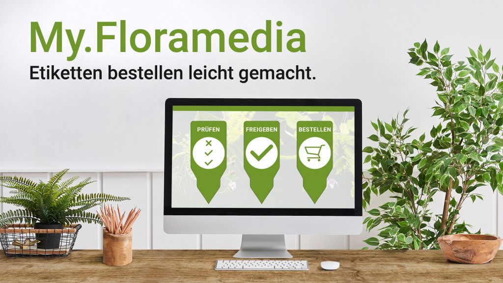 Home office computer room desktop screen vase of plant frame and